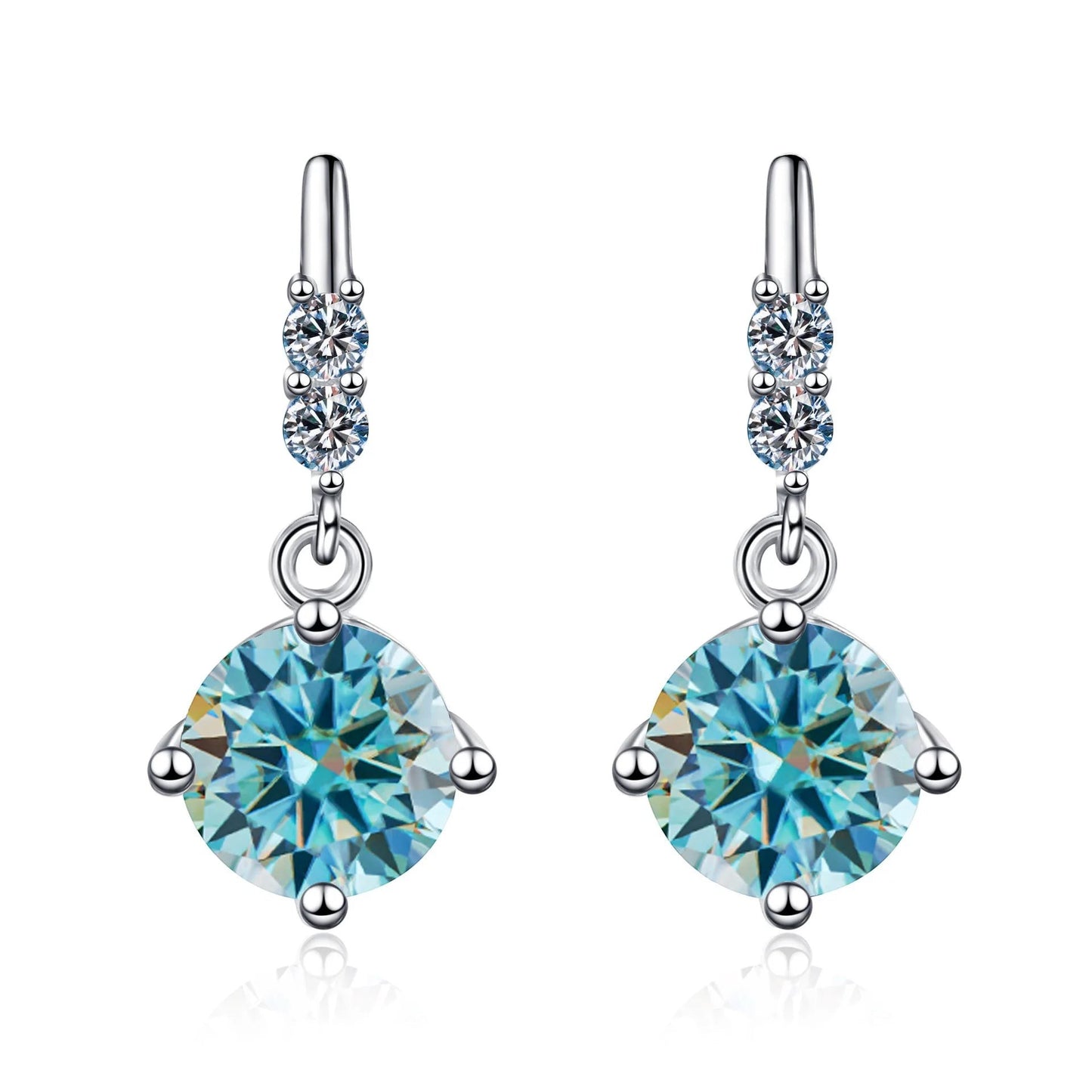 Colored Round Moissanite Stud Earrings in 925 Sterling Silver
