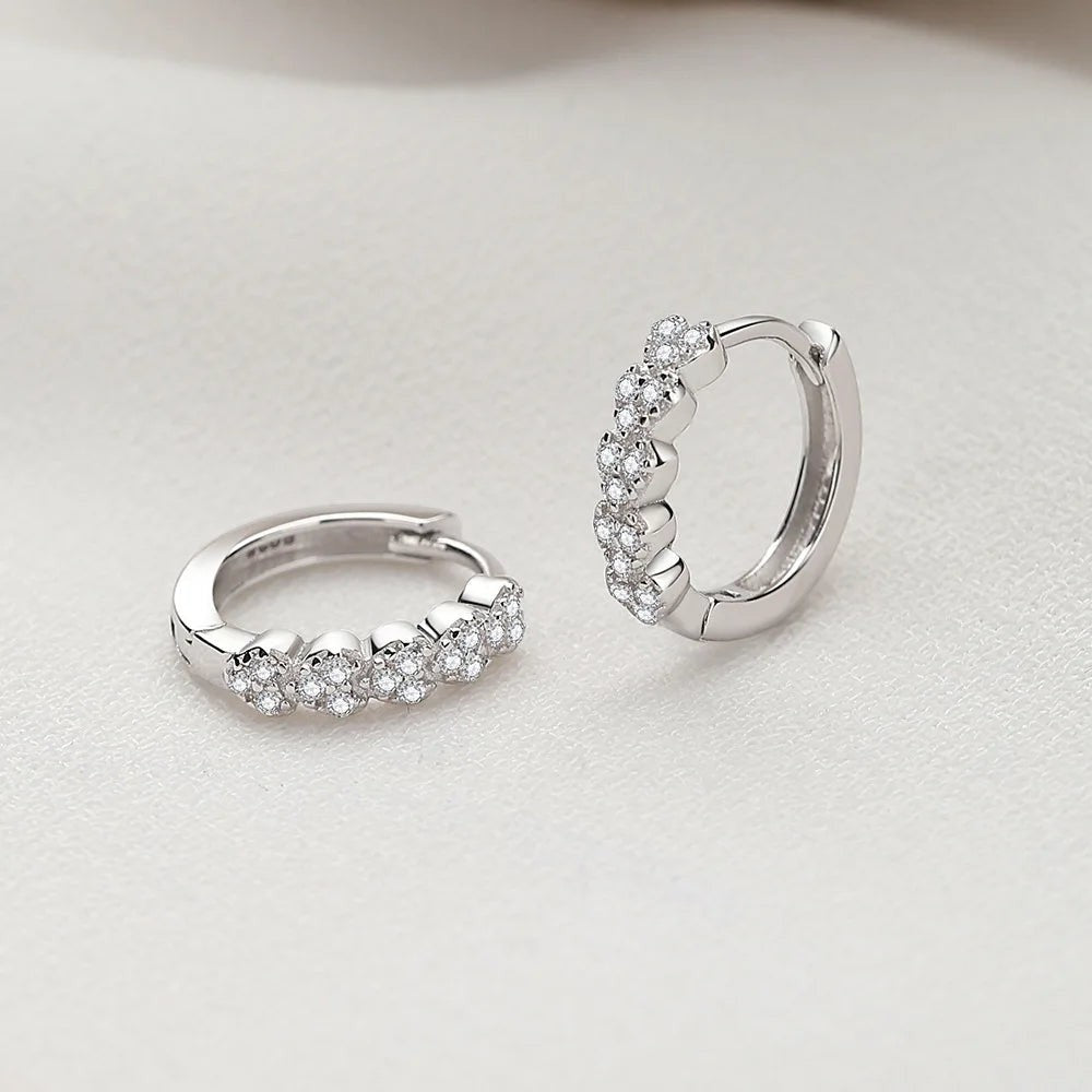 Dainty Heart Micro-Pavé Zircon Hoop Earrings in 925 Sterling Silver