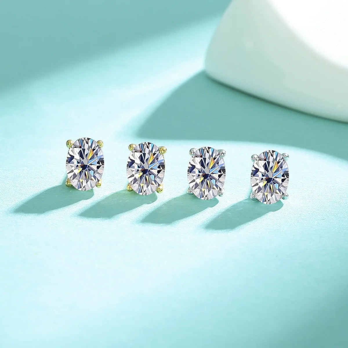 Oval-Cut Moissanite & Zircon Stud Earrings in 925 Sterling Silver