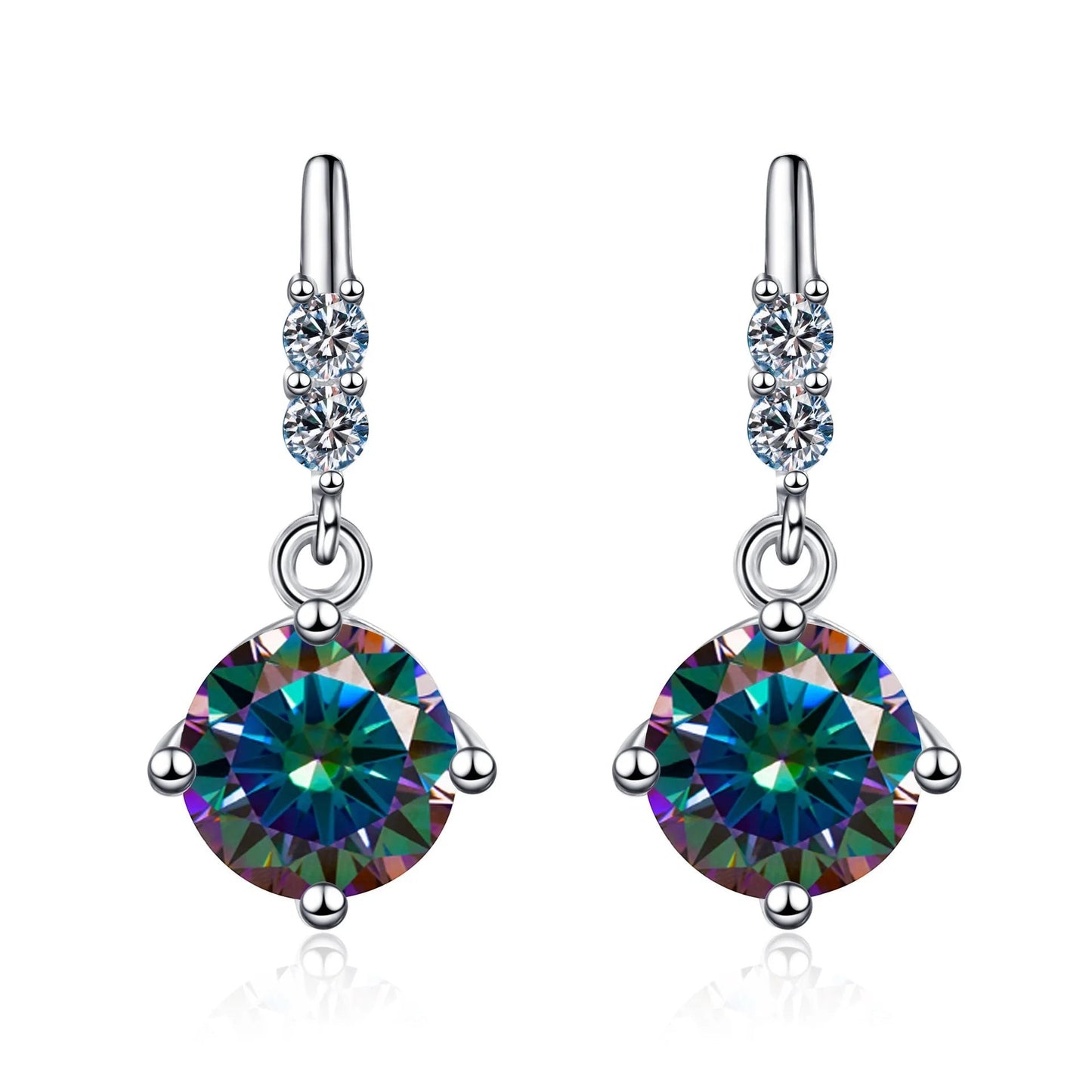 Colored Round Moissanite Stud Earrings in 925 Sterling Silver