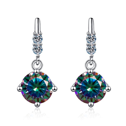 Colored Round Moissanite Stud Earrings in 925 Sterling Silver
