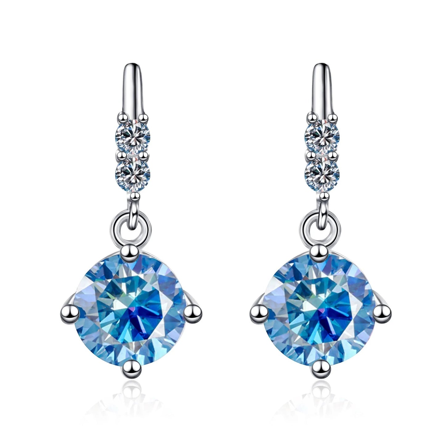 Colored Round Moissanite Stud Earrings in 925 Sterling Silver