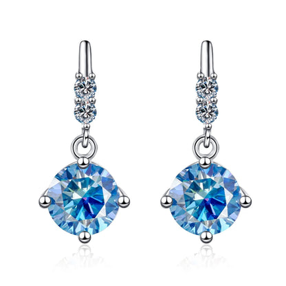 Colored Round Moissanite Stud Earrings in 925 Sterling Silver