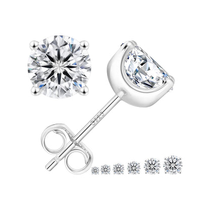 D-Color Round Moissanite Stud Earrings in 925 Sterling Silver