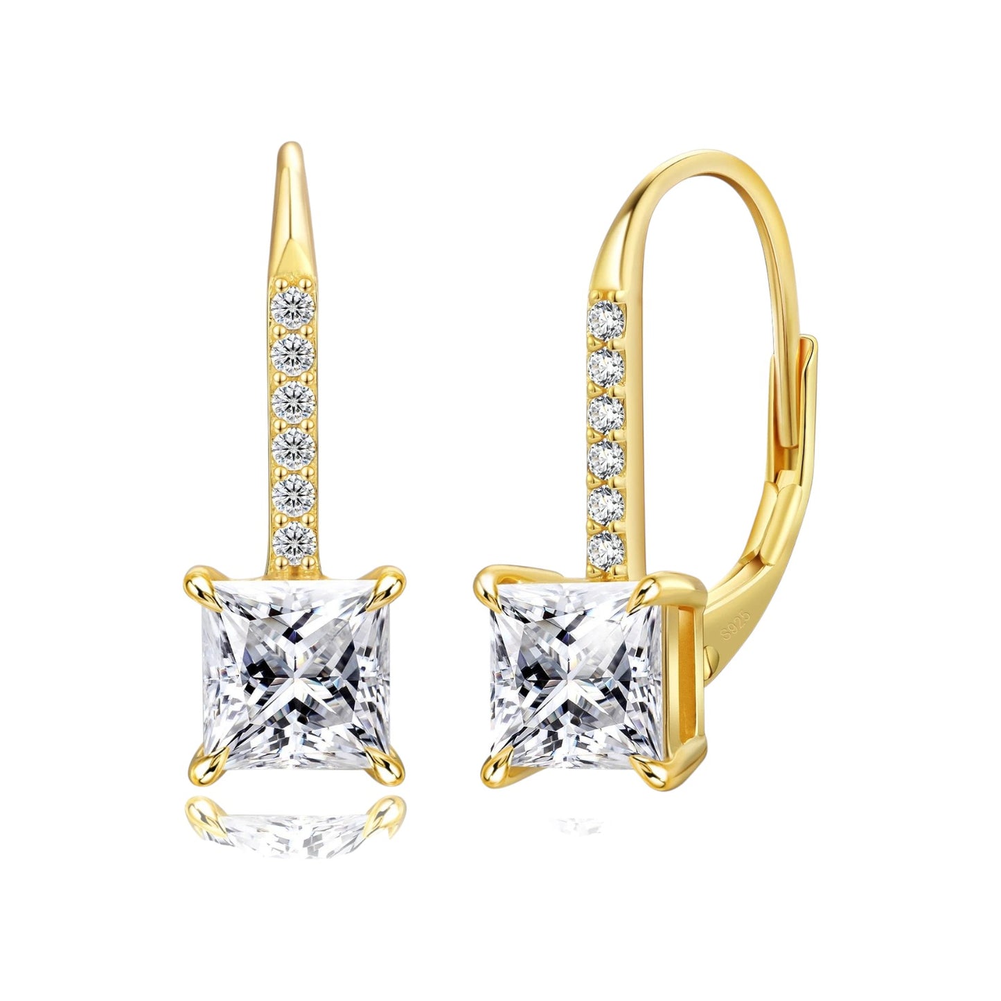 Princess-Cut Moissanite Leverback Drop Earrings in 925 Silver