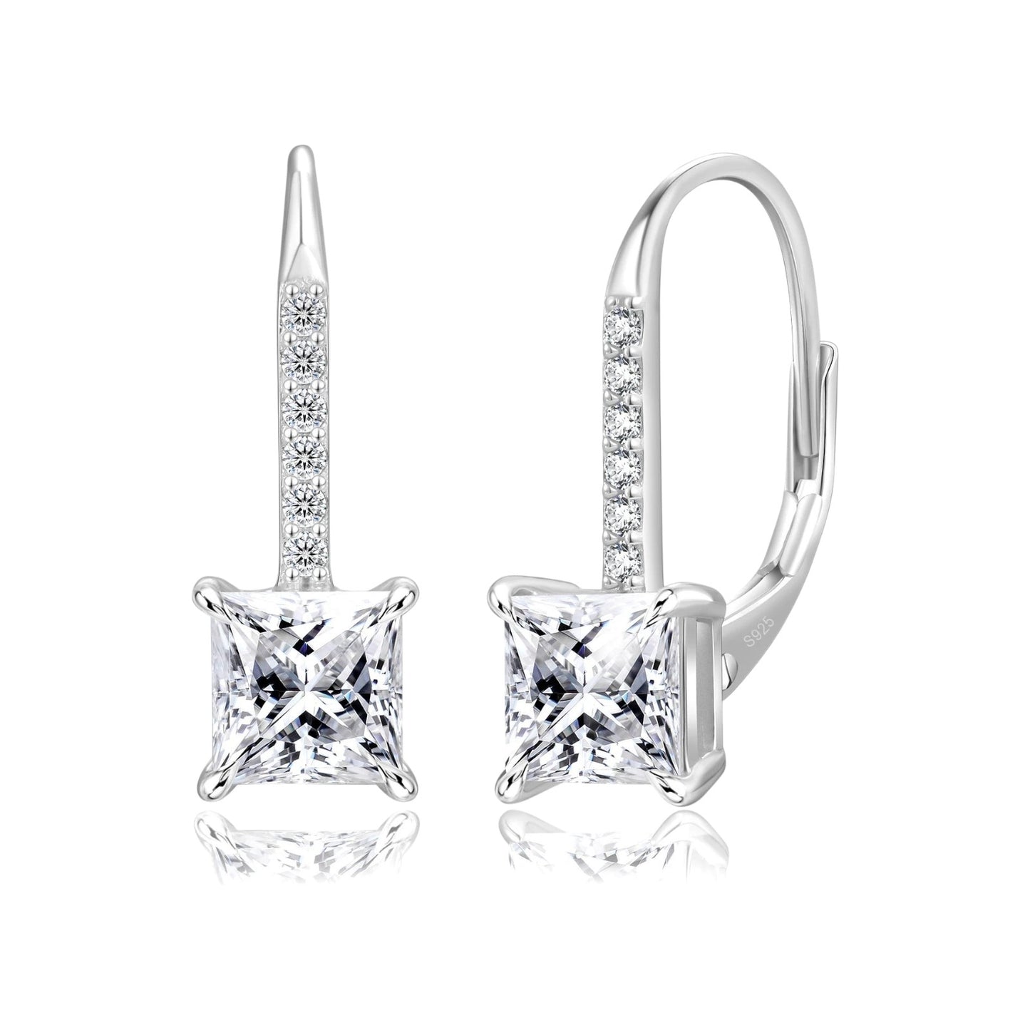 Princess-Cut Moissanite Leverback Drop Earrings in 925 Silver
