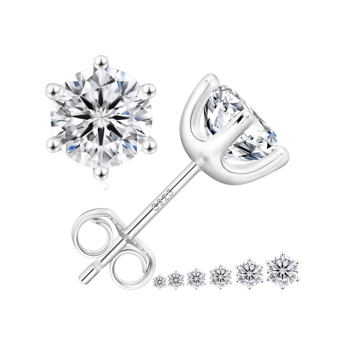 D-Color Round Moissanite Stud Earrings in 925 Sterling Silver