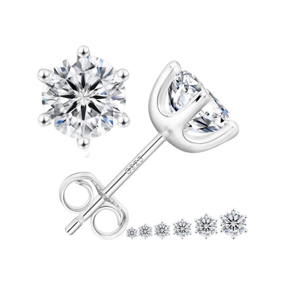 D-Color Round Moissanite Stud Earrings in 925 Sterling Silver
