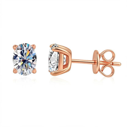 Oval-Cut Moissanite & Zircon Stud Earrings in 925 Sterling Silver
