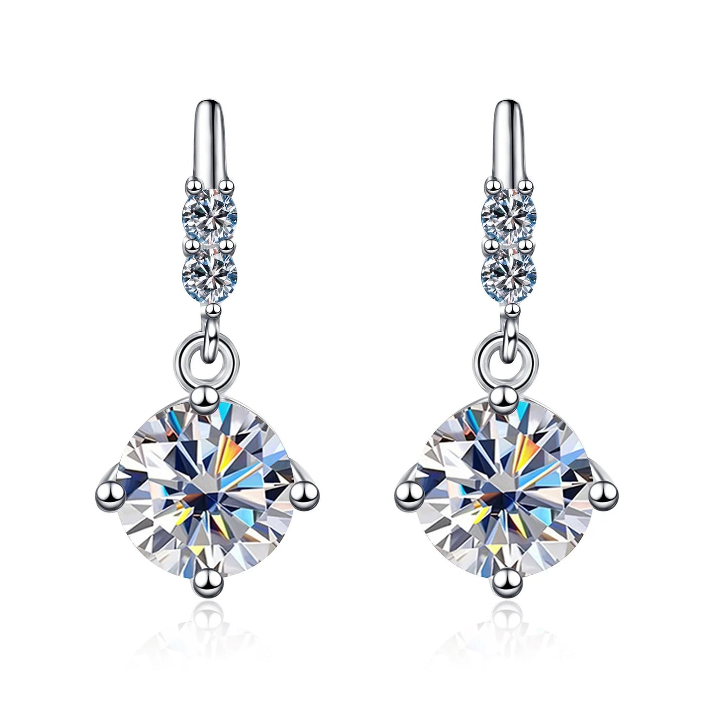 Colored Round Moissanite Stud Earrings in 925 Sterling Silver