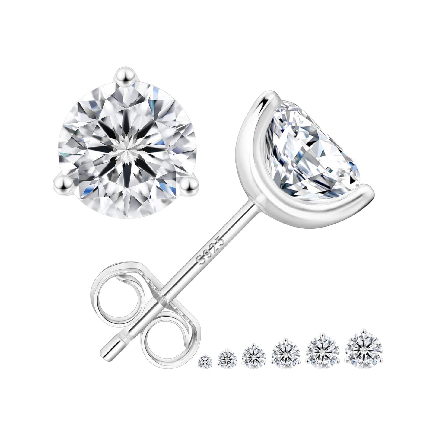 D-Color Round Moissanite Stud Earrings in 925 Sterling Silver