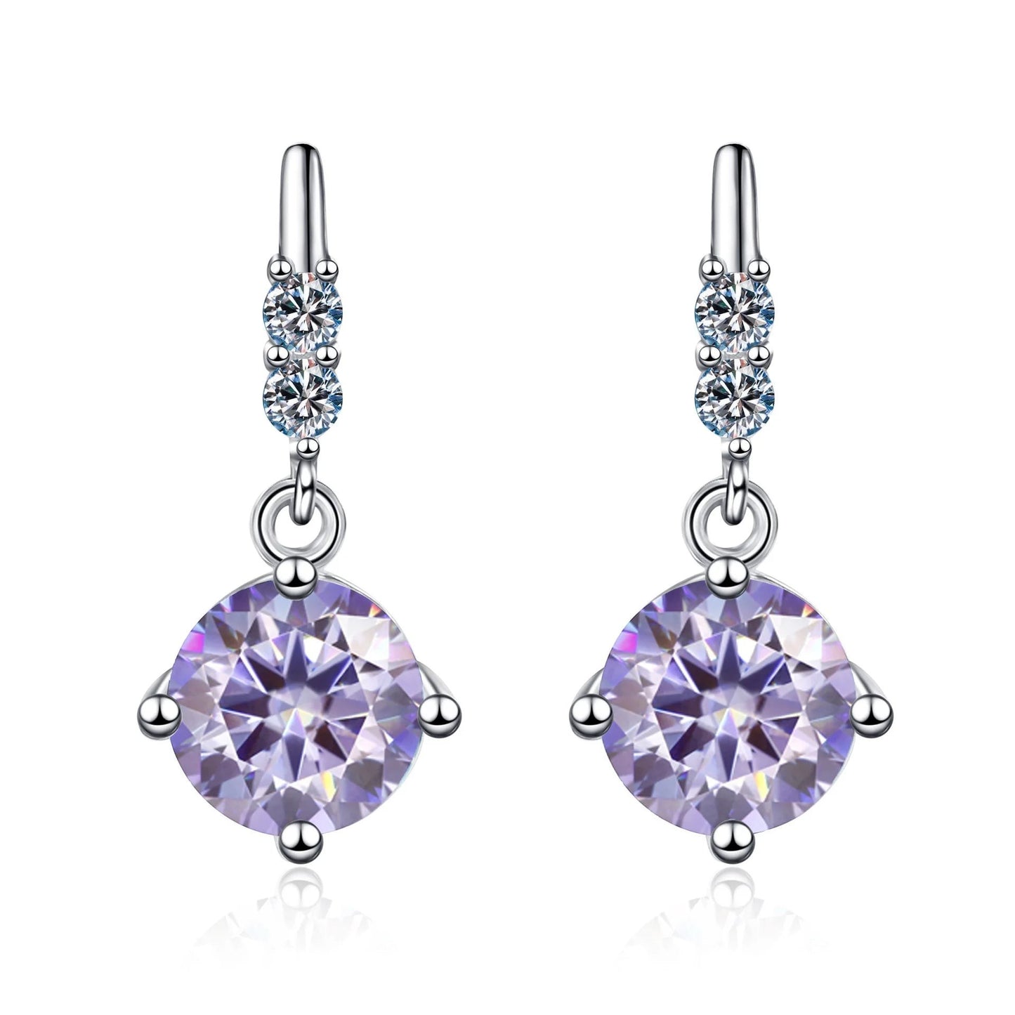Colored Round Moissanite Stud Earrings in 925 Sterling Silver