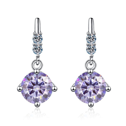 Colored Round Moissanite Stud Earrings in 925 Sterling Silver