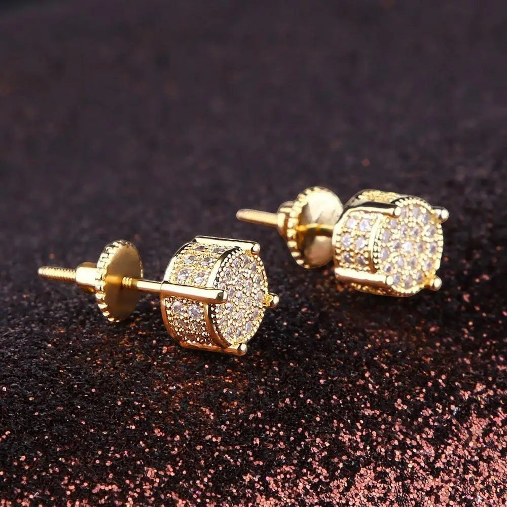 Iced-Out CZ Circle Stud Earrings in 925 Sterling Silver