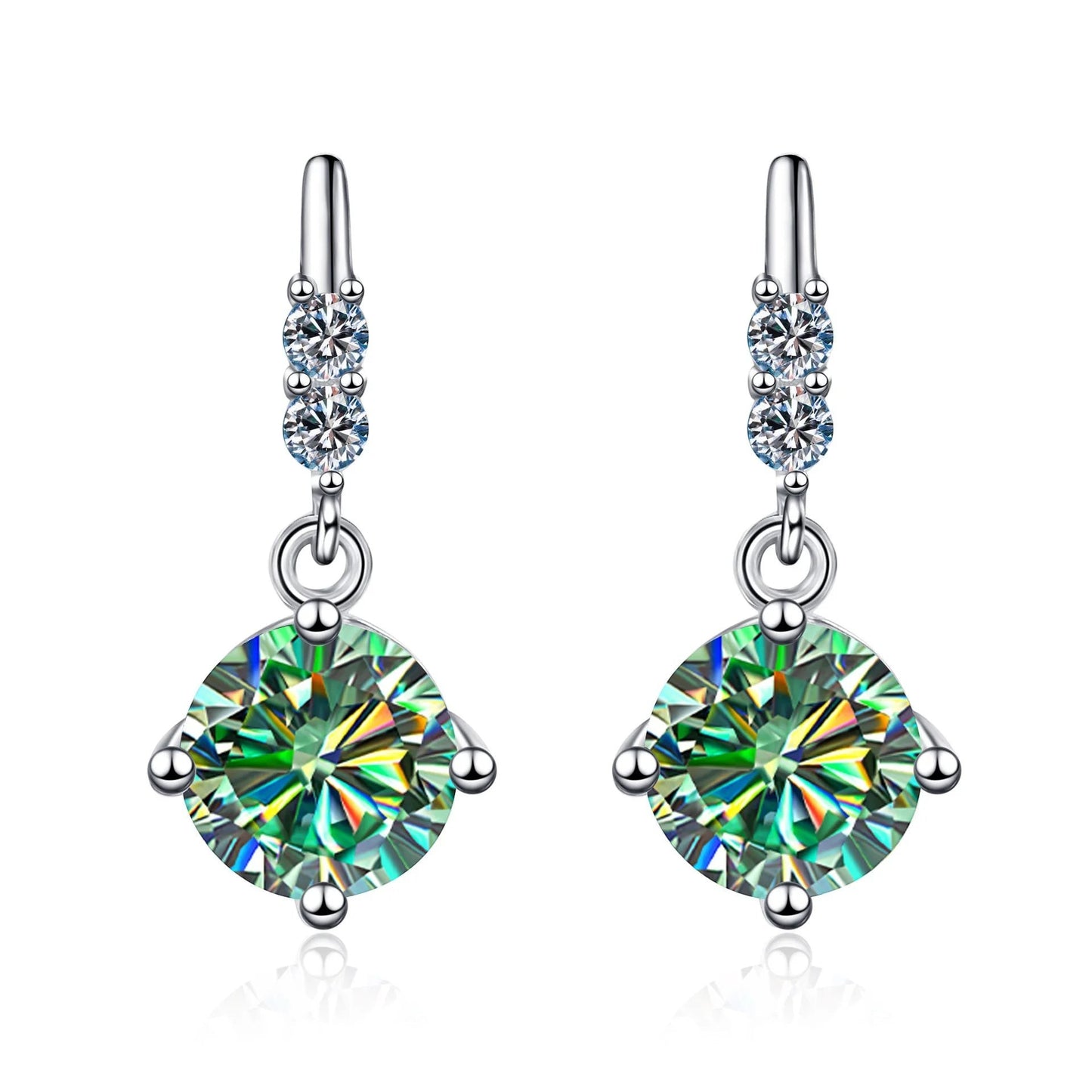 Colored Round Moissanite Stud Earrings in 925 Sterling Silver
