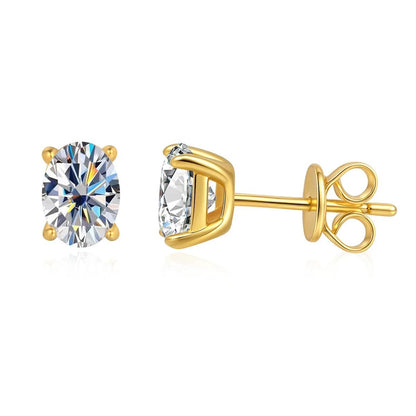 Oval-Cut Moissanite & Zircon Stud Earrings in 925 Sterling Silver