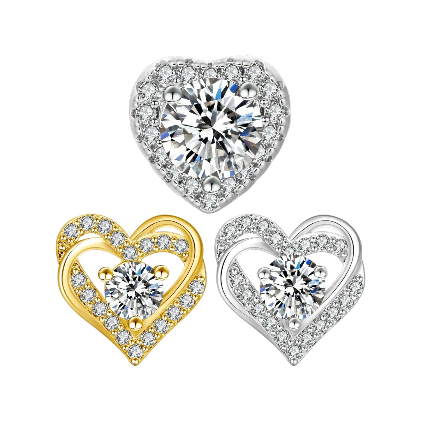 Twist Heart Moissanite Stud Earrings in 925 Sterling Silver