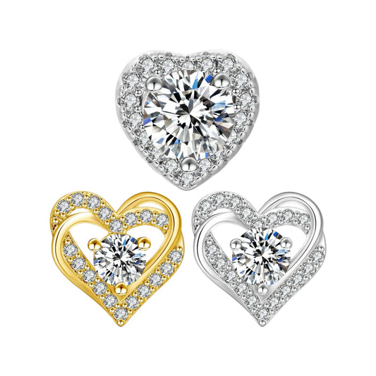 Twist Heart Moissanite Stud Earrings in 925 Sterling Silver