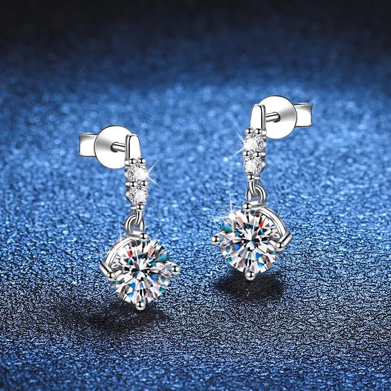 Colored Round Moissanite Stud Earrings in 925 Sterling Silver