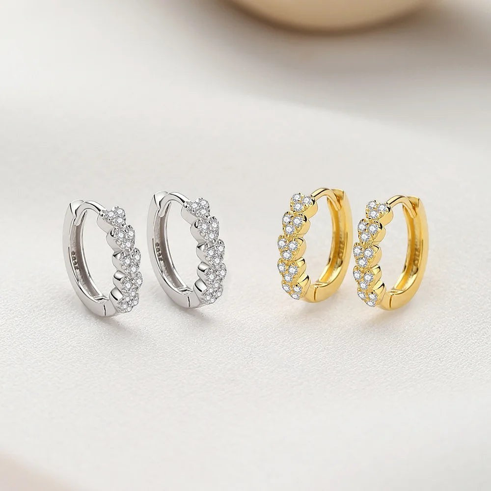 Dainty Heart Micro-Pavé Zircon Hoop Earrings in 925 Sterling Silver