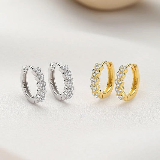 Dainty Heart Micro-Pavé Zircon Hoop Earrings in 925 Sterling Silver
