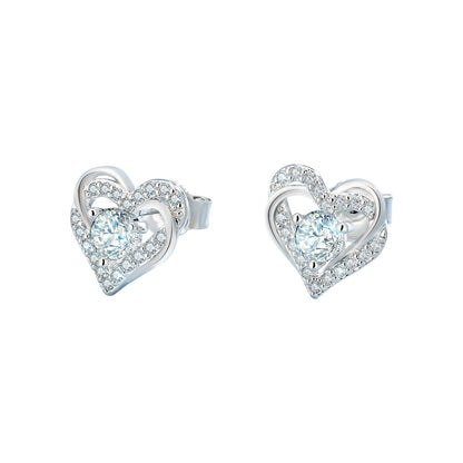 Twist Heart Moissanite Stud Earrings in 925 Sterling Silver