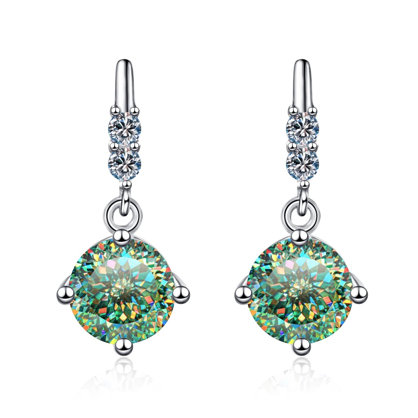 Colored Round Moissanite Stud Earrings in 925 Sterling Silver