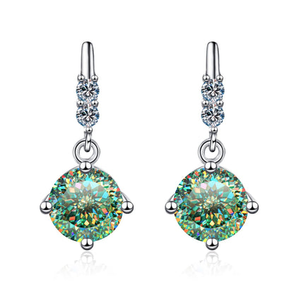 Colored Round Moissanite Stud Earrings in 925 Sterling Silver
