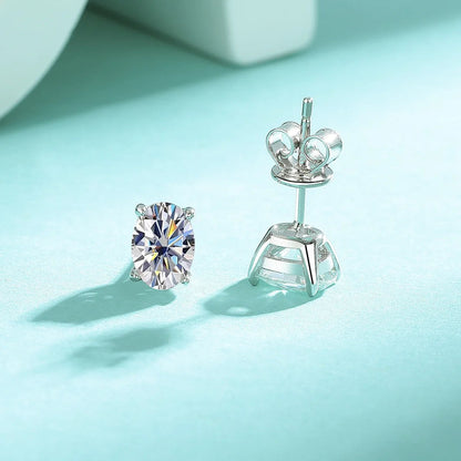 Oval-Cut Moissanite & Zircon Stud Earrings in 925 Sterling Silver