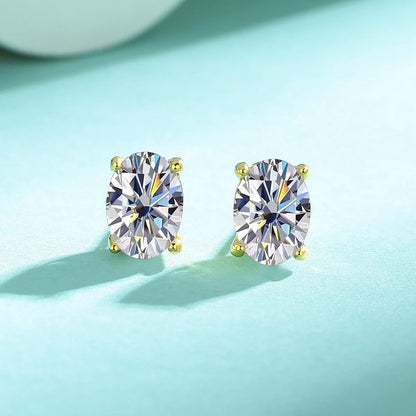 Oval-Cut Moissanite & Zircon Stud Earrings in 925 Sterling Silver