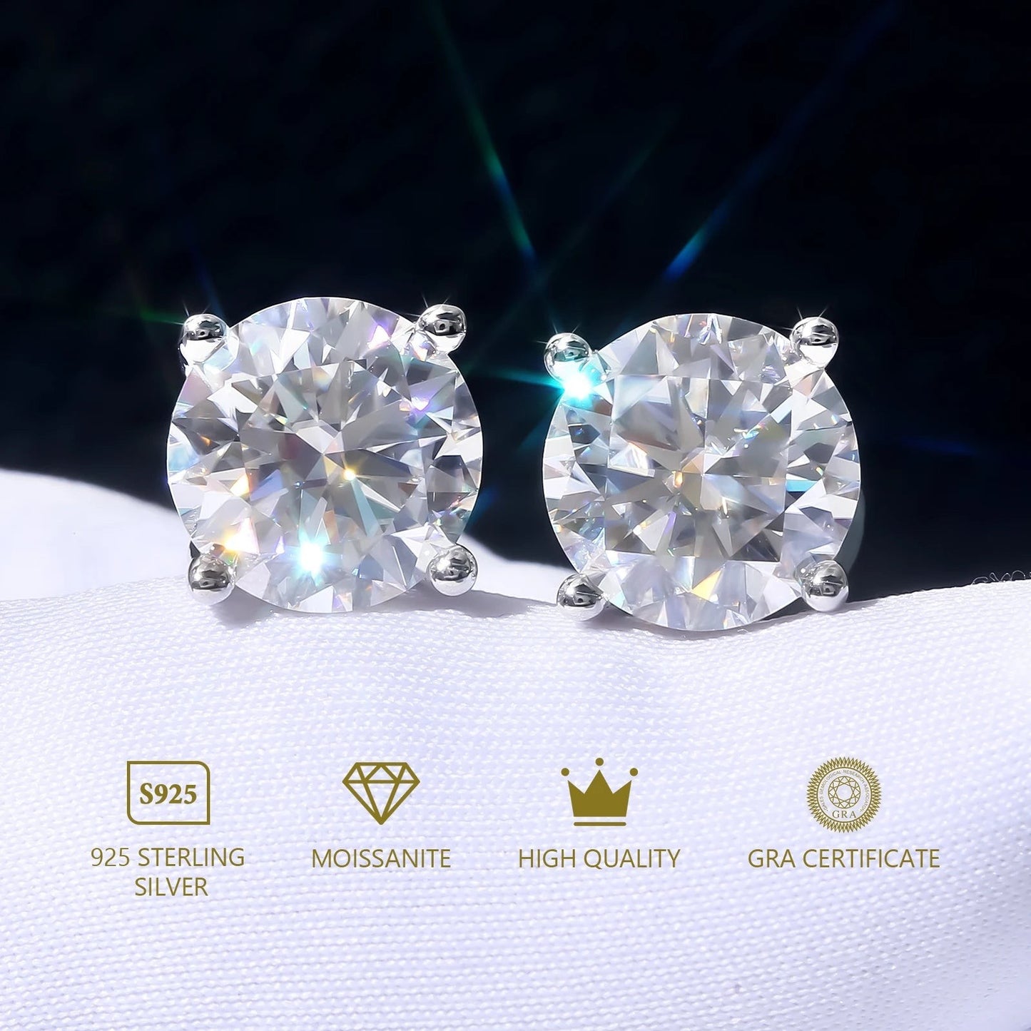 Classic Round Moissanite Stud Earrings in 925 Sterling Silver