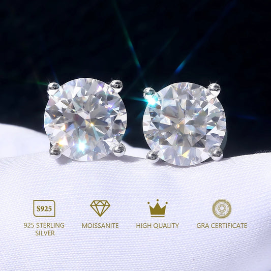 Classic Round Moissanite Stud Earrings in 925 Sterling Silver