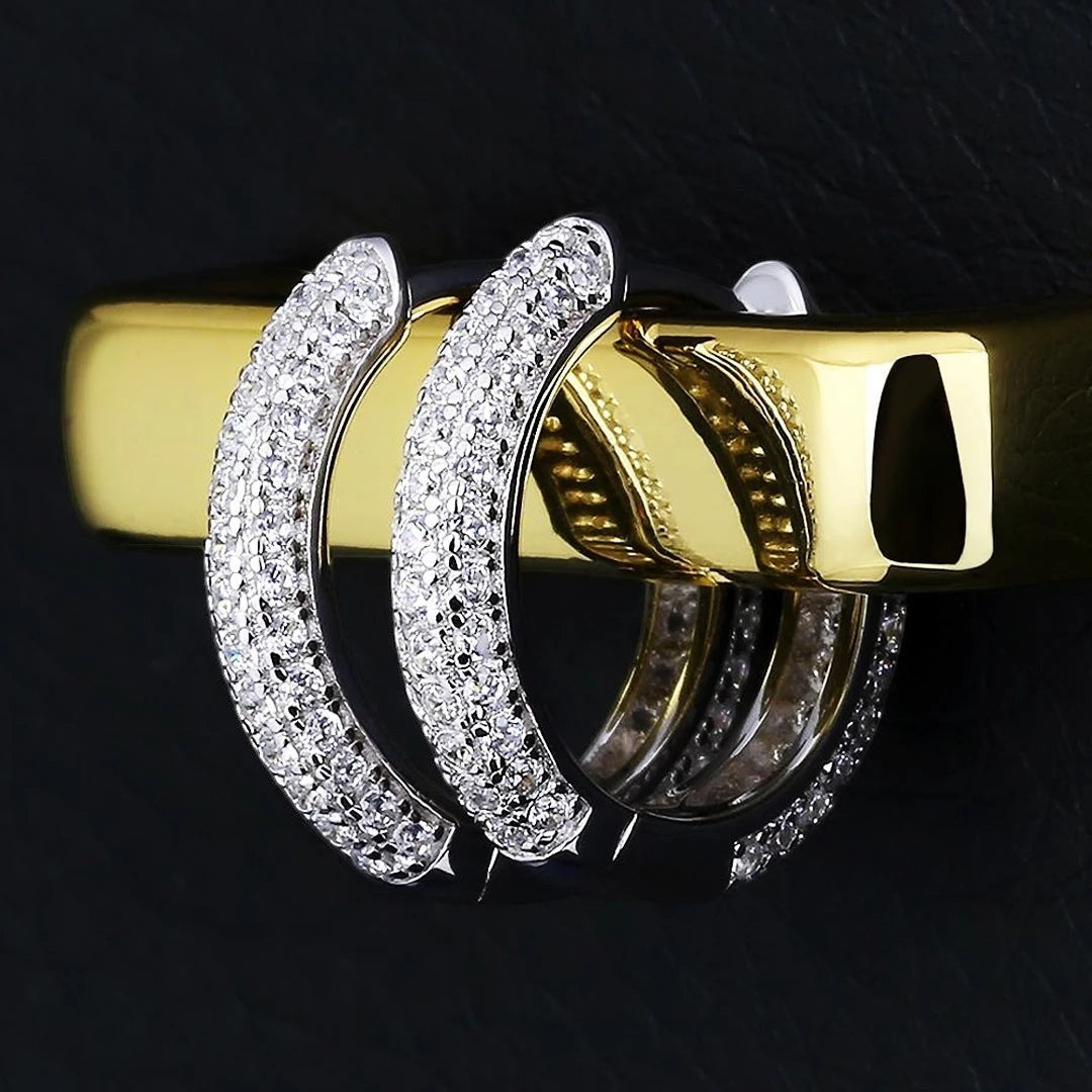 Iced-Out CZ Circle Stud Earrings in 925 Sterling Silver