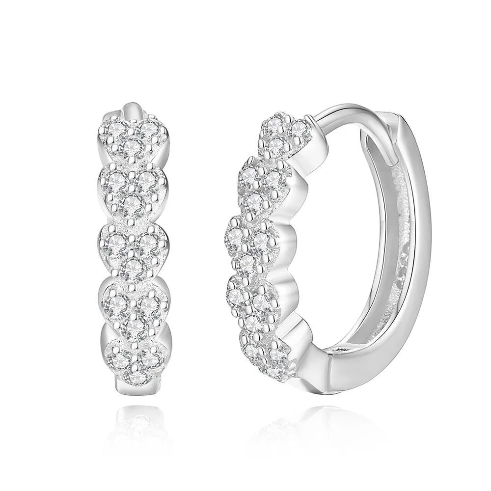 Dainty Heart Micro-Pavé Zircon Hoop Earrings in 925 Sterling Silver