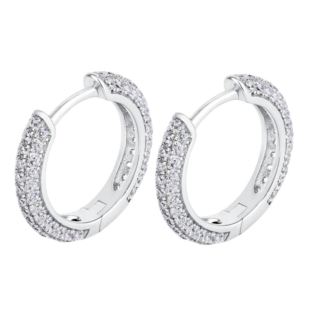 Iced-Out CZ Circle Stud Earrings in 925 Sterling Silver