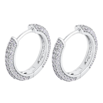 Iced-Out CZ Circle Stud Earrings in 925 Sterling Silver