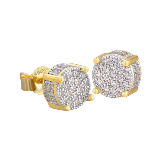 Iced-Out CZ Circle Stud Earrings in 925 Sterling Silver