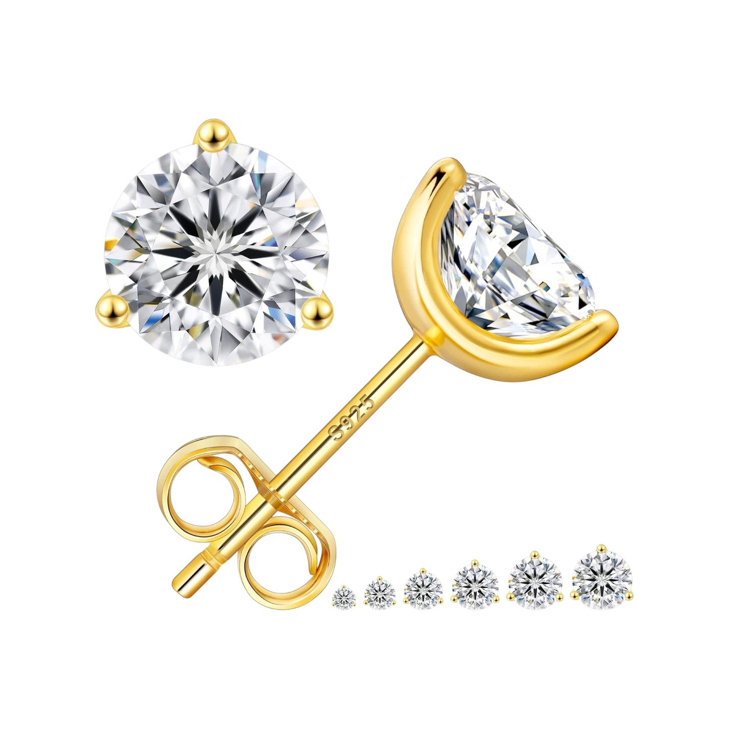 D-Color Round Moissanite Stud Earrings in 925 Sterling Silver