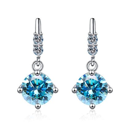 Colored Round Moissanite Stud Earrings in 925 Sterling Silver