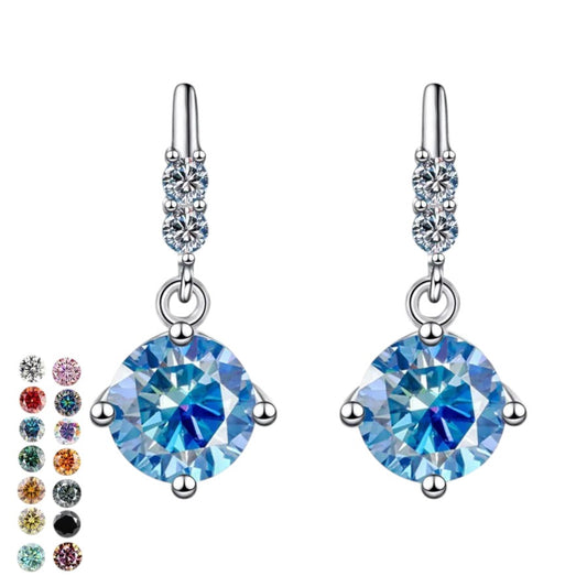 Colored Round Moissanite Stud Earrings in 925 Sterling Silver