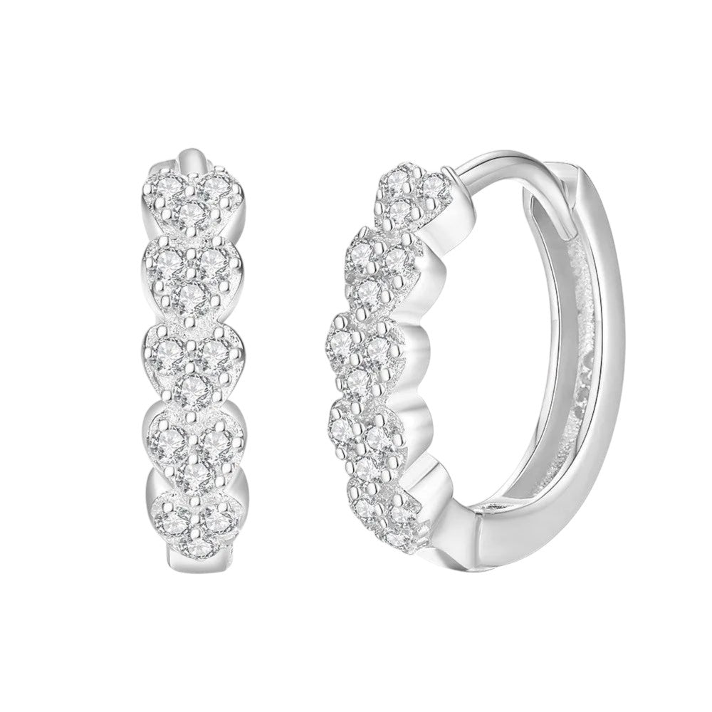Dainty Heart Micro-Pavé Zircon Hoop Earrings in 925 Sterling Silver