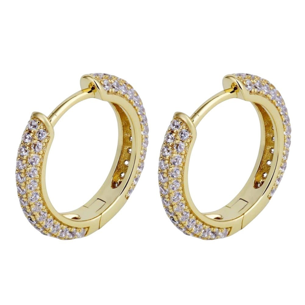 Iced-Out CZ Circle Stud Earrings in 925 Sterling Silver
