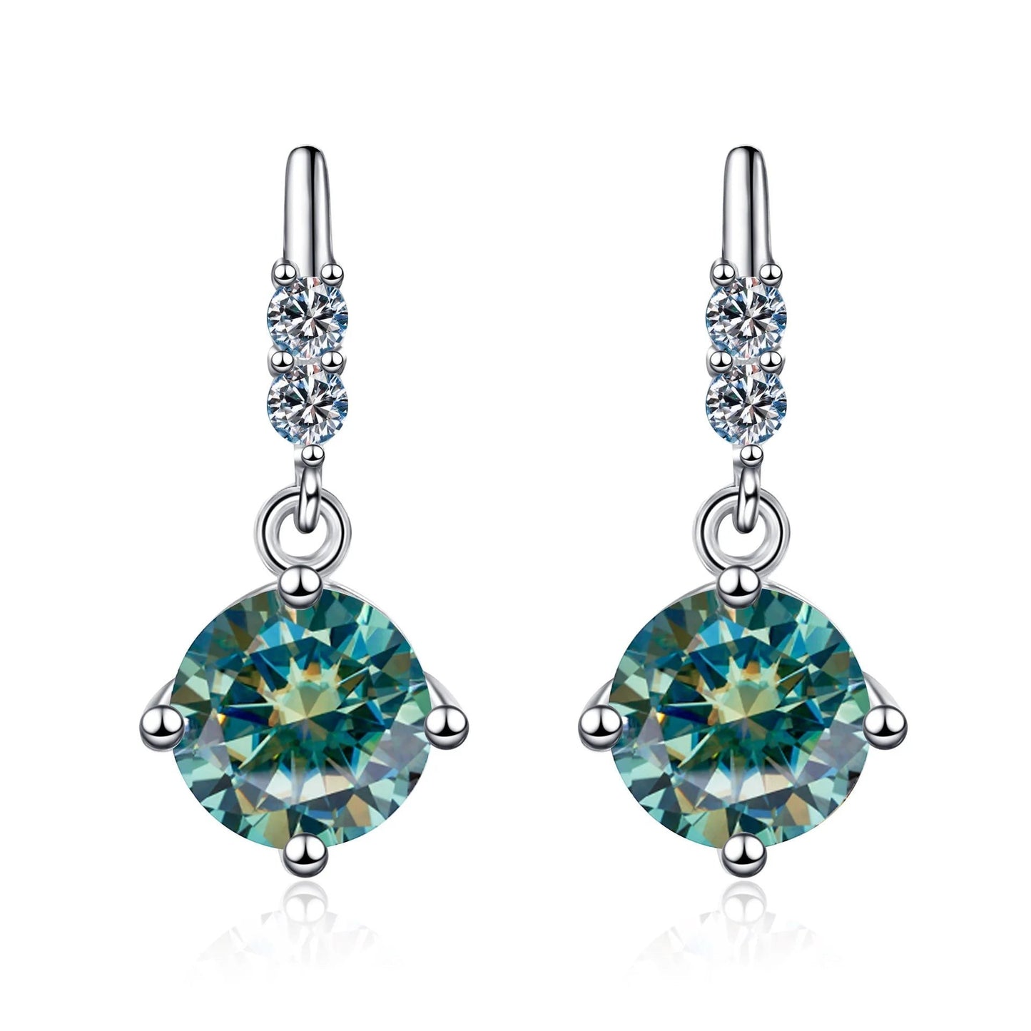 Colored Round Moissanite Stud Earrings in 925 Sterling Silver