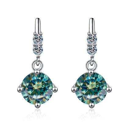Colored Round Moissanite Stud Earrings in 925 Sterling Silver