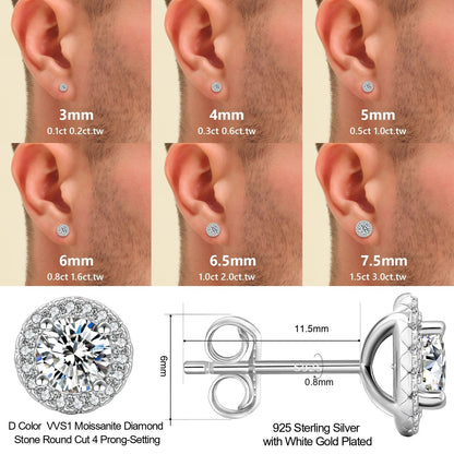 Classic Round Moissanite Stud Earrings in 925 Sterling Silver