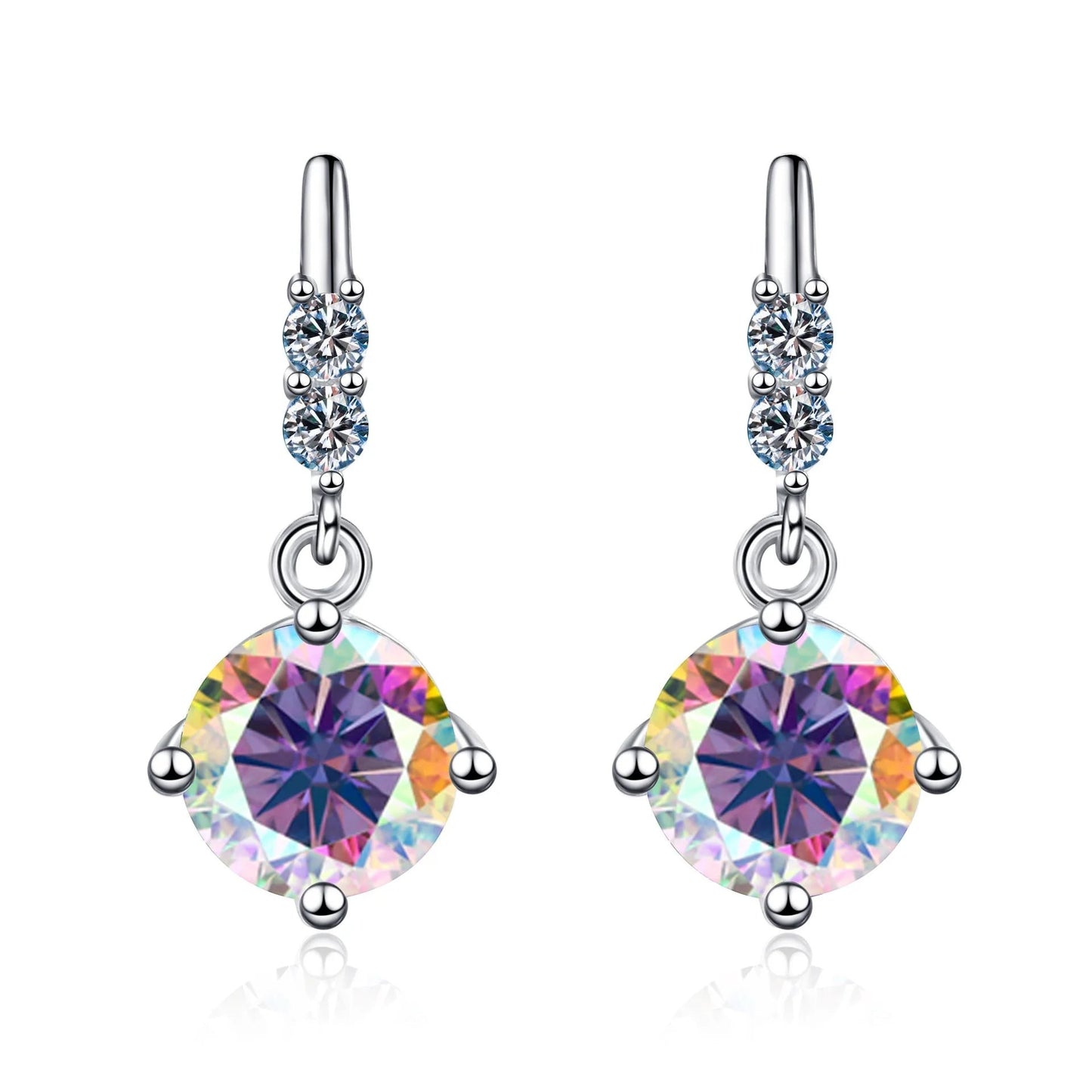 Colored Round Moissanite Stud Earrings in 925 Sterling Silver