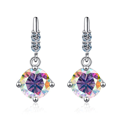 Colored Round Moissanite Stud Earrings in 925 Sterling Silver