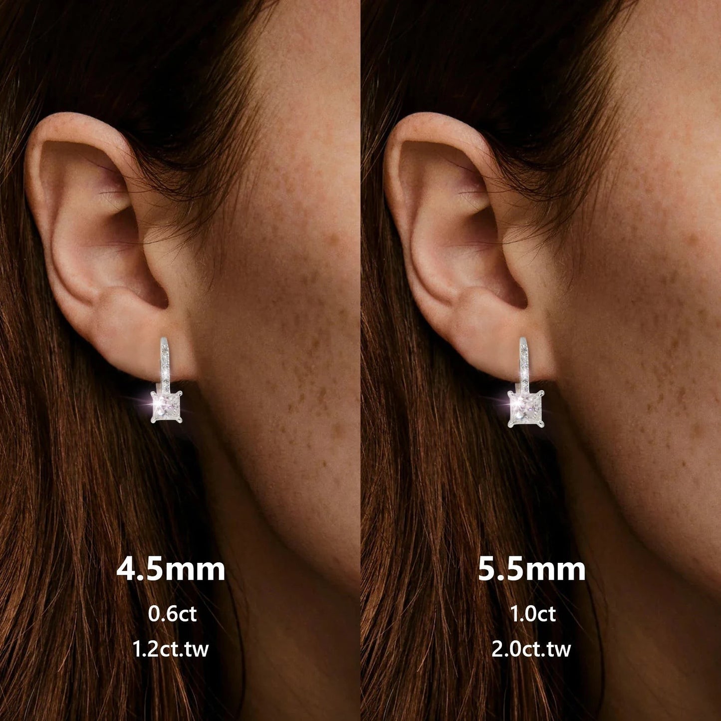 Princess-Cut Moissanite Leverback Drop Earrings in 925 Silver
