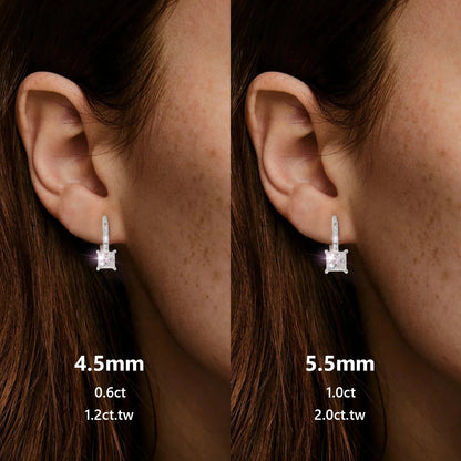 Princess-Cut Moissanite Leverback Drop Earrings in 925 Silver