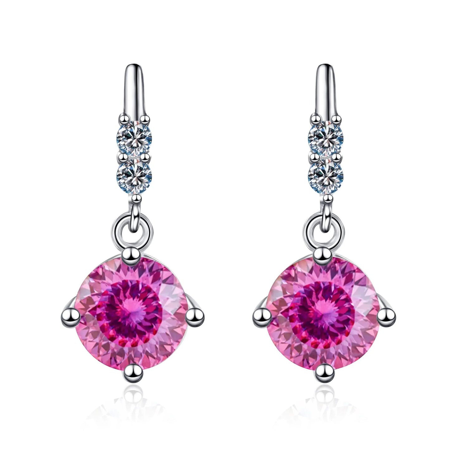 Colored Round Moissanite Stud Earrings in 925 Sterling Silver